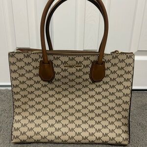 Michael Kors Tan and Brown Monogram Tote